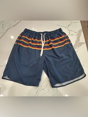 Fair Harbor The Anchor Board Shorts Lined Blue Retro Stripe XL